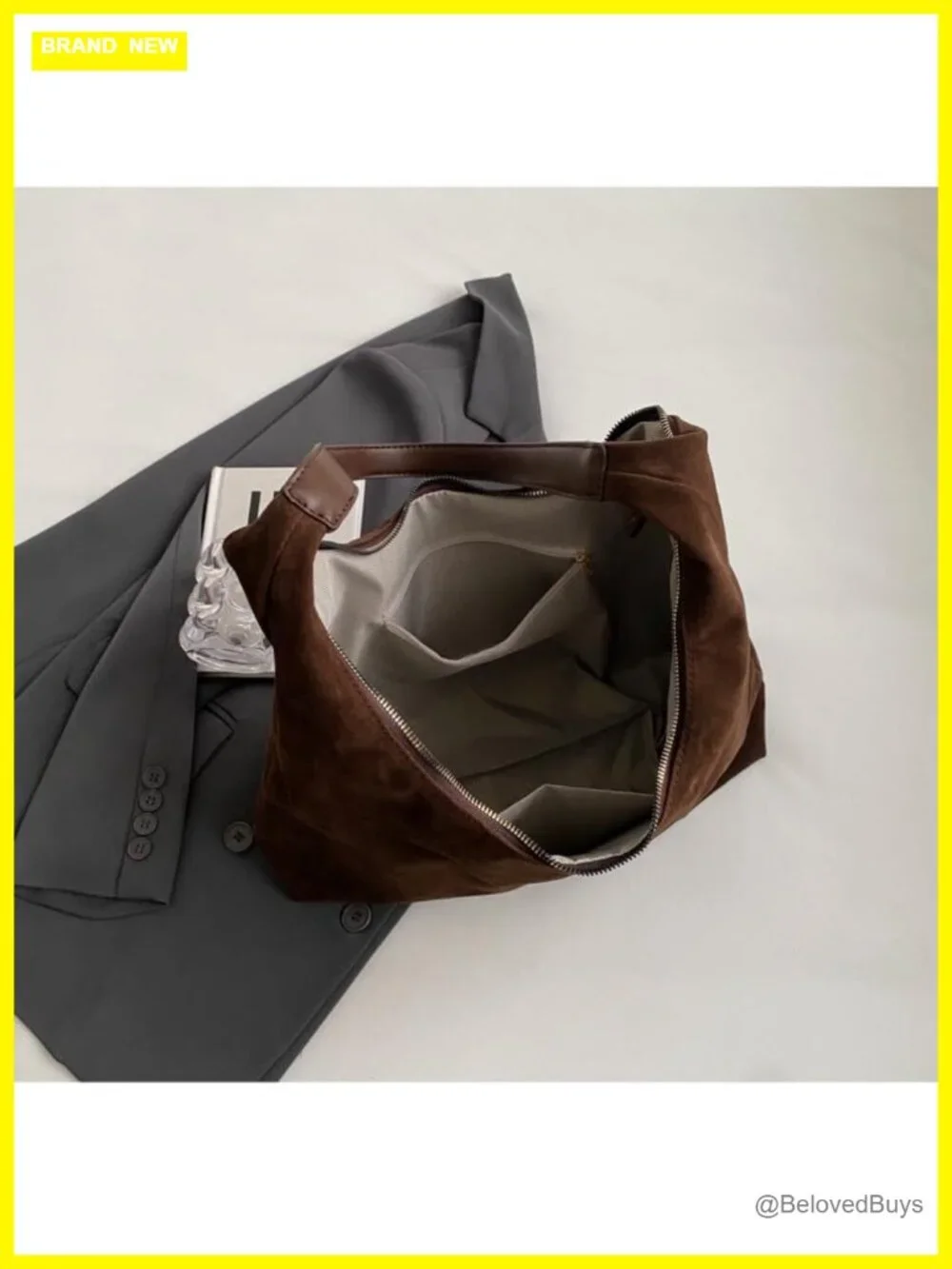 Faux Suede Hobo Shoulder Bag Tote Fall Winter Work Travel Handbag